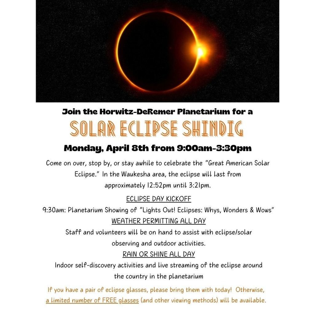 We're not foolin', the Solar Eclipse is only 1 WEEK AWAY! R U traveling to the totality path? Make sure U give yourself extra time to arrive! And, pack your eclipse glasses! If not, we will be hosting an event- lots of outdoor observing opportunities & live stream the eclipse.