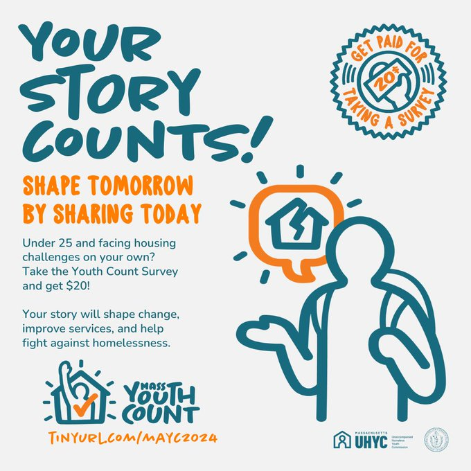DrAliceCo's tweet photo. Massachusetts Youth Count 2024 is here! If you are under the age of 25 and are unstably housed or experiencing homelessness, please take the Youth Count survey between 4/1-4/30. Access the survey in one of five languages here: https://t.co/E9vnvEVCyu https://t.co/2xJzZeZMIK