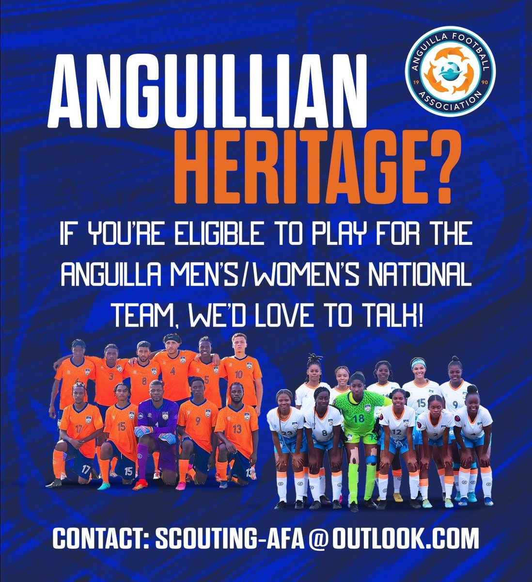 ANGUILLIAN HERITAGE 🇦🇮⚽️

NATIONAL TEAM RECRUITMENT 

Are you a football player that has Anguillian heritage, or do you know a player who has heritage? 
If the answer is yes, then we would love to hear from you!