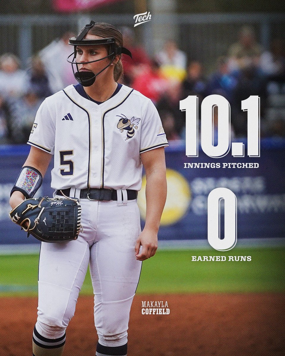𝙃𝙚𝙡𝙡𝙪𝙫𝙖 start to her first @ACCsoftball season 🔥 @MakaylaCoffield threw 10.1 innings before allowing her first earned run of conference play - the longest run by a GT freshman since @blakeneleman in 2020 #StingEm x #BeGold