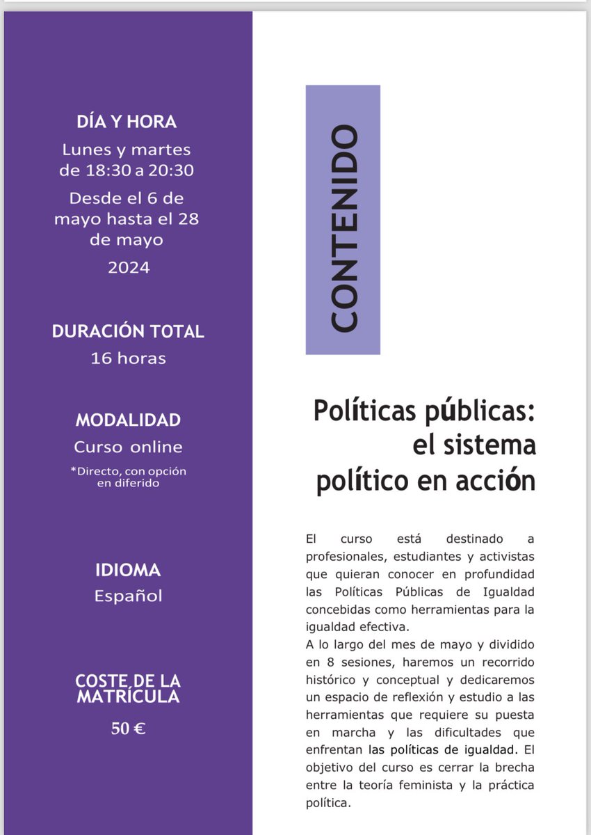 NuriaVarela's tweet photo. El lunes 6 de mayo comenzamos la I Edición del curso de Políticas Públicas de Igualdad con @lauraberja86 y @raiepp 
Inscripciones aquí ➡️ https://t.co/ClaVRfSA0c https://t.co/PHs36vycQ3