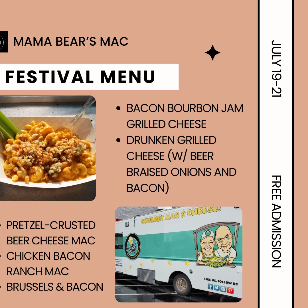bbbfestcincy's tweet photo. Only a few months until the 2024 Bacon, Bourbon, and Brew Festival! Today, we're highlighting one of our vendors: Mama Bear's Mac, which is run by chefs Kimberly and Dave Heileman. They have an amazing menu this year! Come see them and the rest of our vendors on July 19-21st! https://t.co/1eQPkKOXKP