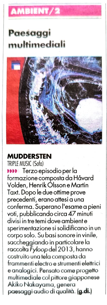 Four out of five stars for both Kim Myhr's Hereafter and Muddersten's Triple Music in Il Manifesto (IT)
