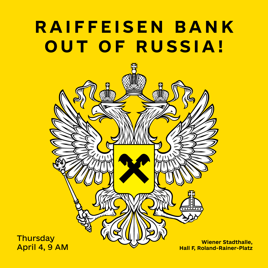 Urge the board of #Raiffeisen to leave Russia & help cut off the money propping up Putin! 1. Sign the petition bit.ly/49s3odW 2. If you’re in Vienna on APR 4, join the rally on the occasion of RBI's Annual General Meeting at Wiener Stadthalle, Hall F, Roland-Rainer-Platz
