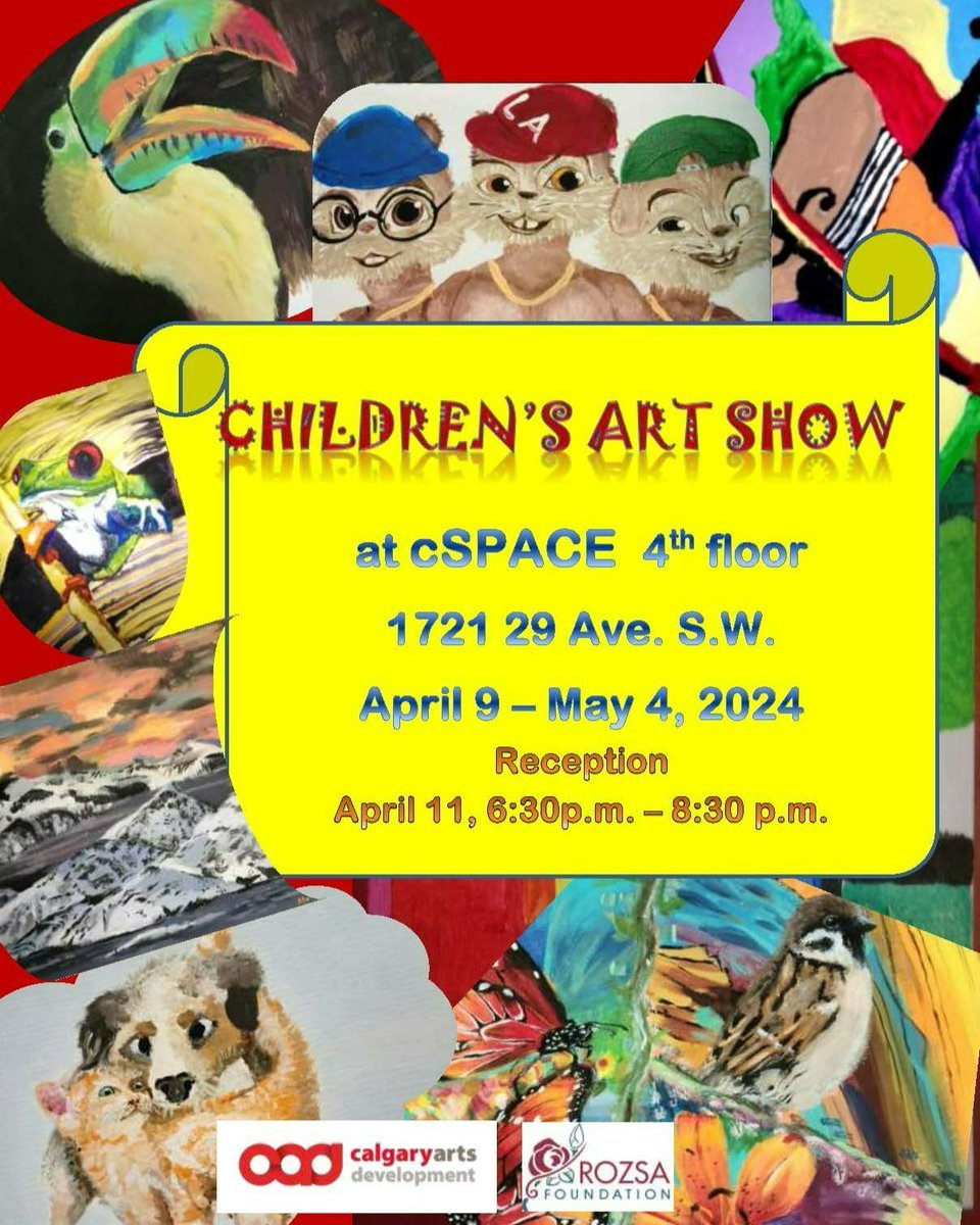 The Children’s Art Show and Sale April 9 – May 4, 2024 cSPACE Marda Loop Level 4 Opening Reception: Thursday April 11, 6:30 pm – 8:30 pm For more info : cspacemardaloop.com/event/children… #art #artists #yycarts #alberta #community #rozsafoundation