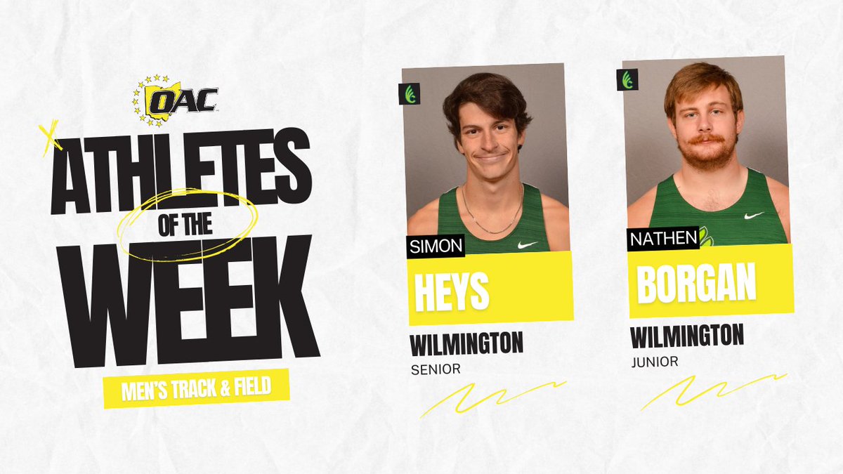 Athletes of the Week | Men's Track &amp; Field

Simon Heys, <a href="/dubcquakers/">Wilmington Athletics</a>
Nathen Borgan, <a href="/dubcquakers/">Wilmington Athletics</a>

#OAC #OACTrackandField🏃‍♂️