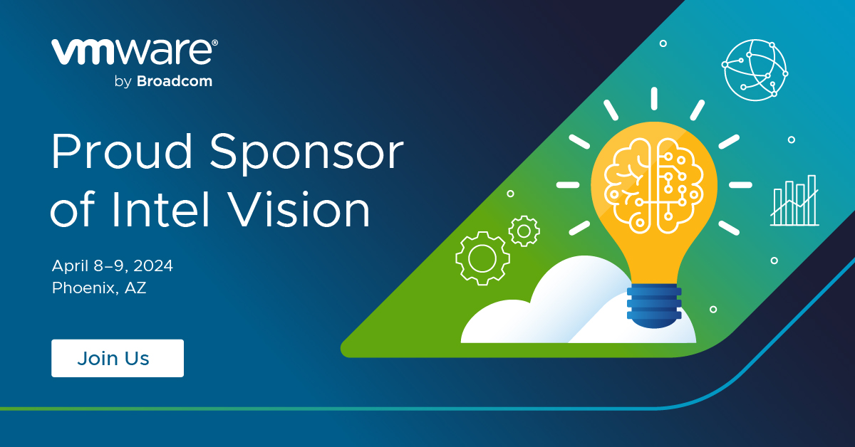 We are thrilled to announce we're a proud sponsor of Intel Vision 2024! Step into the future with VMware Cloud Foundation & #VMware #Private #AI with Intel at our booth. Don't miss your chance to be a part of the revolution! #IntelVision2024 ow.ly/1NEl50R612l
