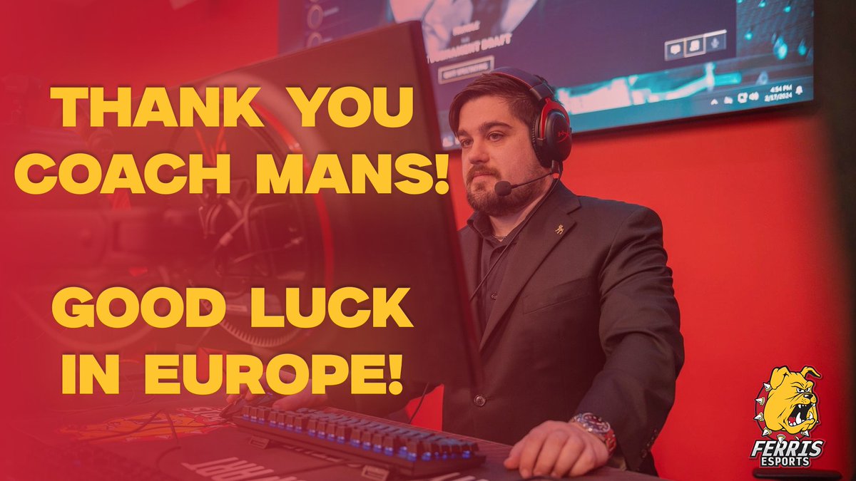 He's had a great run at Ferris, but for now it's time to say goodbye to @LeagueofMans. We'll miss him as he heads to the next part of his journey in Esports back to Europe! Good luck! Once a Bulldog Always a Bulldog! 💛❤️
