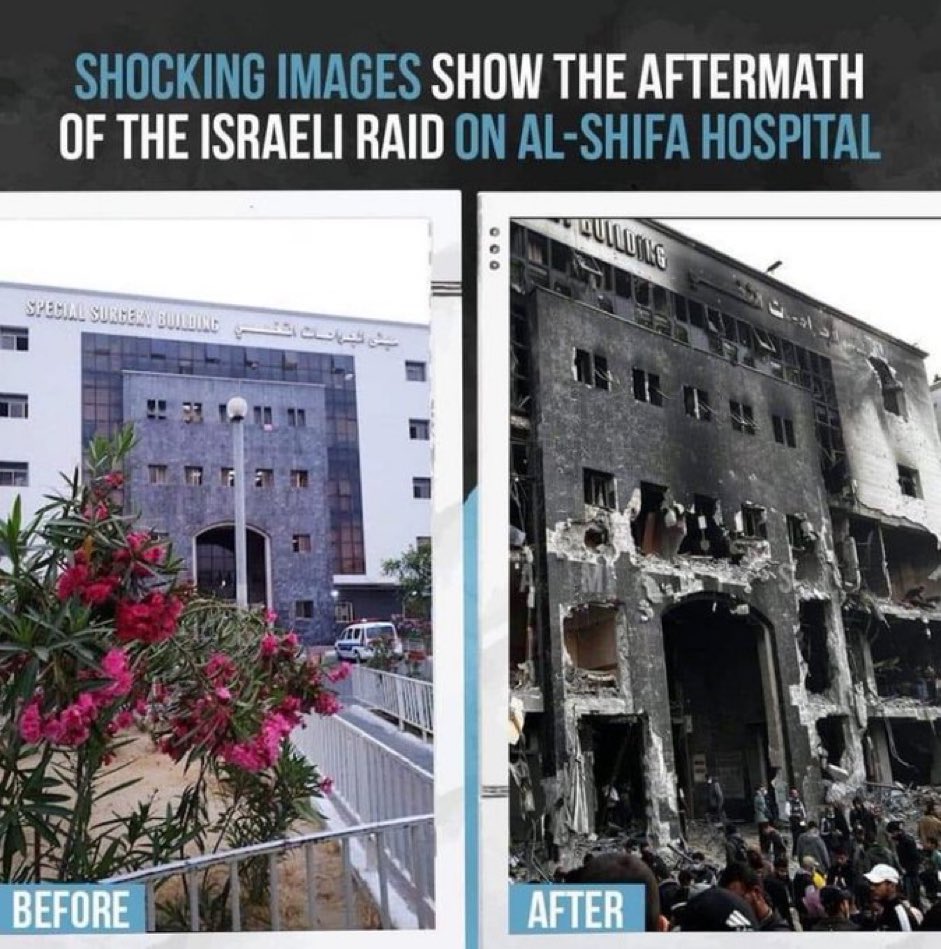 John18971499252's tweet image. #AlShifa before and after 👇

Israel and genocide Joe did this. 

#WhereIsHumanity
#EndTheOccupationNow 
#StopZionistTerrorism