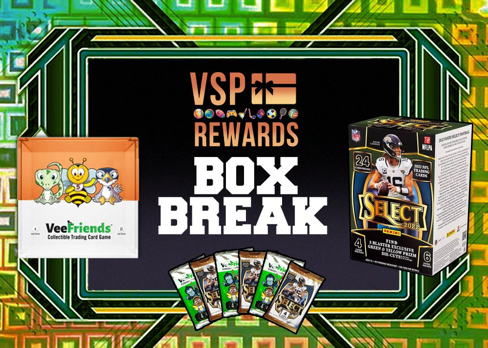 Get ready for another VSP Rewards Box Break 📦 🗓️ April 2nd 3:15pm EST 🛒 @VeeFriends C&C Packs & Football Packs will be opened for those that redeemed in the Rewards Shop ⭐️ 2 people that Retweet this Tweet will win a FREE pack of cards opened live on stream! Link to the…