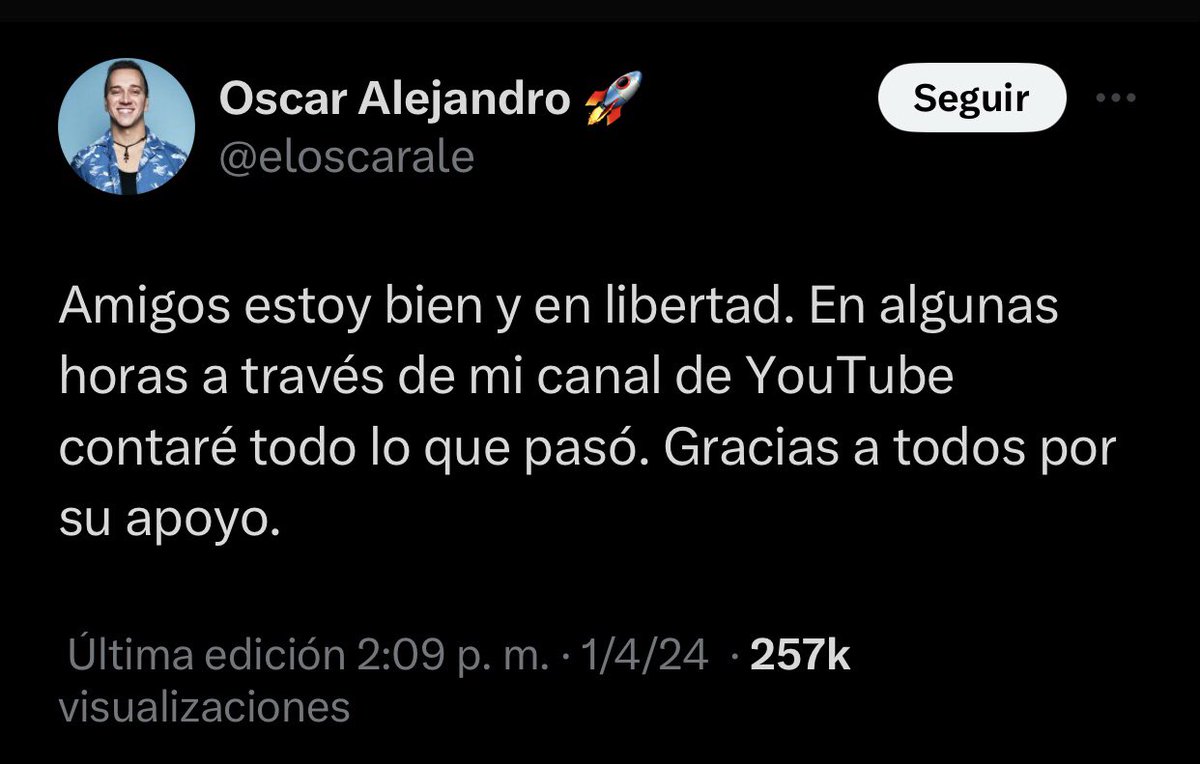 #ÚltimaHora / fue excarcelado el youtuber venezolano Óscar Alejandro. Deberá estar atento a los llamados del Ministerio Público y del propio Tribunal 2do de Control del Área Metropolitana de Caracas, esto según lo anunciado por el Fiscal General Tarek William Saab.