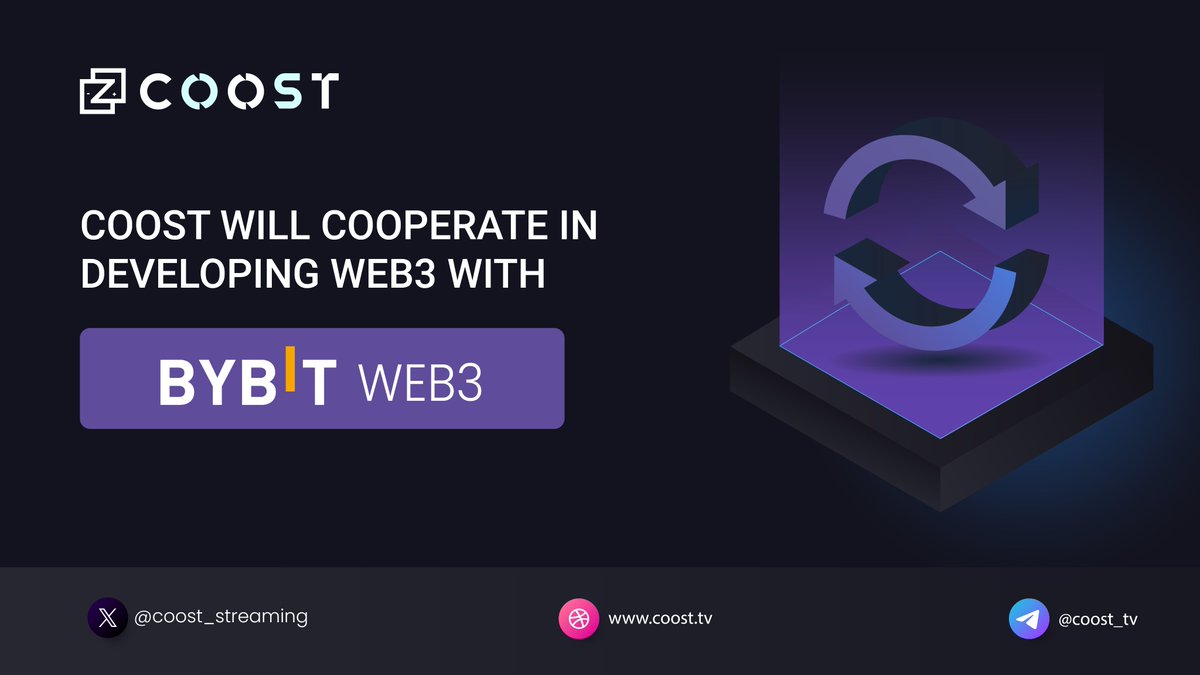 coost_streaming's tweet photo. #Coost will cooperate in developing web3 with #Bybit Web3 - your gateway to the decentralized world, easily accessible through Bybit Wallet.

🤝 With this cooperation, we will build a seamless Live Streaming platform with good interaction with the web3 environment. The interaction between viewers and the platform will become the simplest and most convenient.

#Coost #BybitWeb3 #web3 #OTT