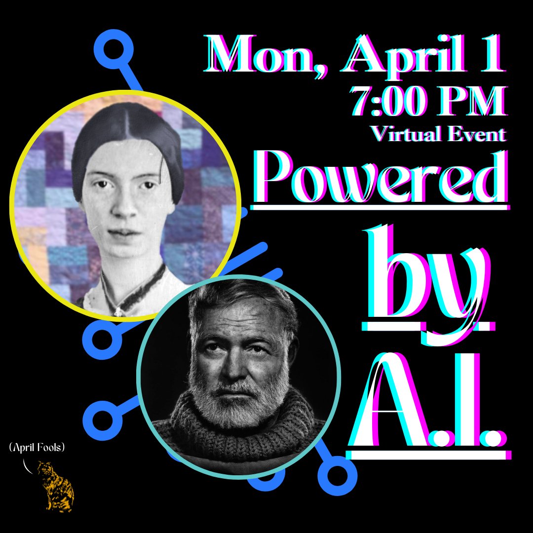 We are SO excited to announce the advent of a new age of author events at Skylight Books. Tonight, for the first time ever, join us for an A.I.-driven Q&A, featuring Emily Dickinson and Ernest Hemingway! RSVP link here: skylightbooks.com/event/virtual-…
