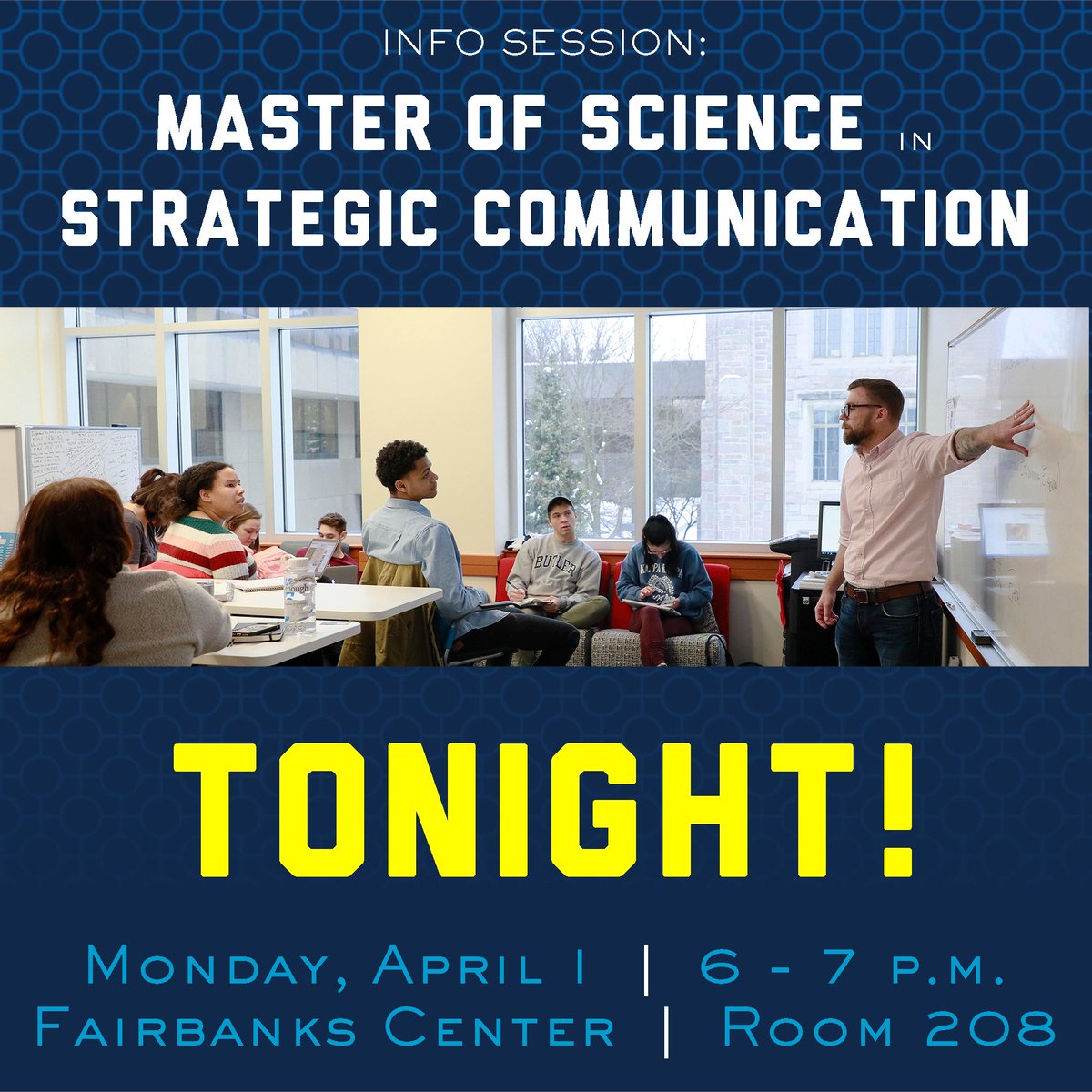 Join Prof. Mark Rademacher for an information session Monday, April 1, 6-7 PM ET in Fairbanks Center, Room 208.

Graduating seniors, learn about direct-admit preferred pricing and how the program can be optimized for your current and long-term professional/personal goals.