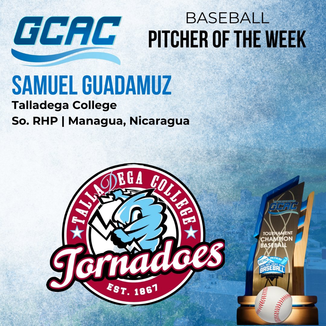 HBCUAC's tweet photo. Congratulations to the GCAC Baseball POWs Samuel Guadamuz from Talladega College and Jalik Demar from Rust College!
#GCACbaseball #HBCUs #hbcusports https://t.co/GNZMqVuK3K