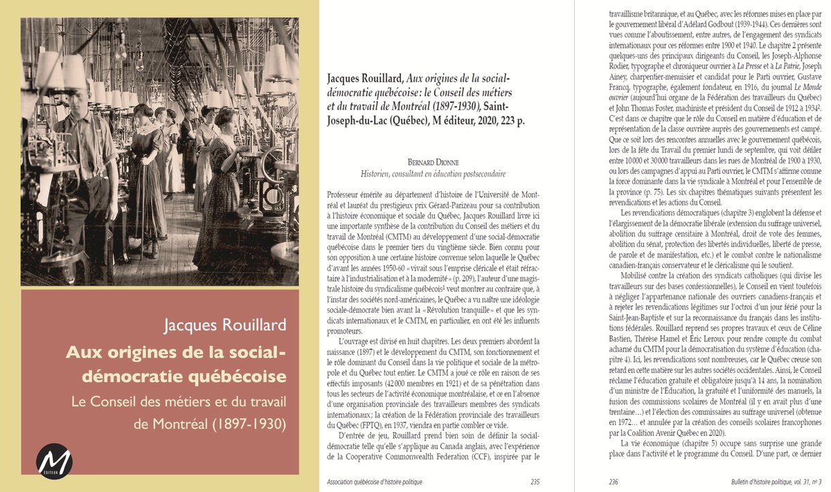 Dans le plus récent numéro du Bulletin d'histoire politique, recension de cet ouvrage de Jacques Rouillard sur le seul regroupement syndical montréalais non catholique jusqu'en 1940.
Un ancêtre du Conseil du travail de Montréal (CTM) affilié à la FTQ.
<a href="/CRFTQMM/">Conseil régional FTQ Montréal métropolitain</a> #Histoire #syndqc