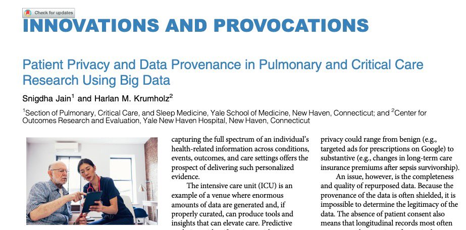 ‘Anonymized’ data from EHR, 🩻, 📲, ⌚️& other sources is 📈fueling Pulmonary & Critical Care research In this issue of @AnnalsATS, @hmkyale & I argue the need to innovate current models of protecting patient privacy & ensuring transparency in data provenance