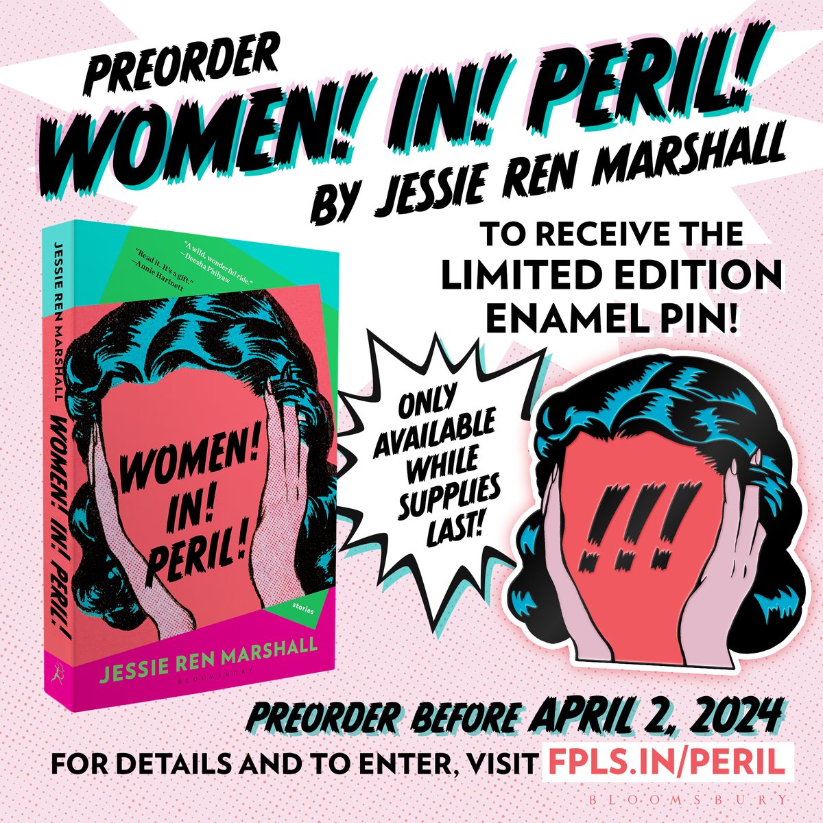 Last chance to preorder WOMEN! IN! PERIL! by @JessieRenM and submit your receipt for the pin inspired by the cover. GO! GO! GO! fpls.in/peril