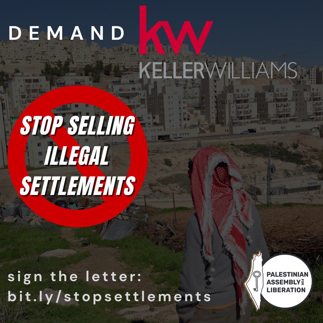 I’m joining @AlAwda to demand Keller Williams stop facilitating the sales of illegal Israeli settlements in occupied Palestine. We’re organizing realtors working under KW to sign this open letter. Learn more and spread the word: bit.ly/stopsettlements