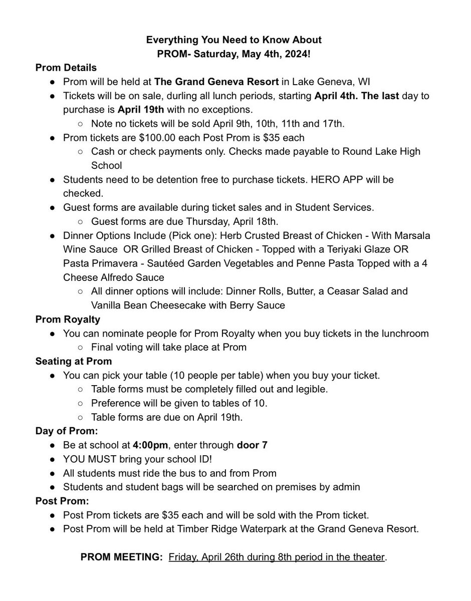 Student Council is excited to share important details regarding PROM 2024!