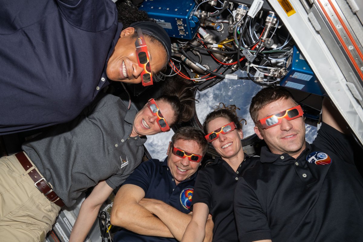 We wear our solar glasses in space. 😎 While millions of people on Earth watch the total solar #eclipse on April 8, astronauts aboard the space station will watch from 250 miles above. They’ll have three opportunities to view the ground shadow as they orbit Earth!