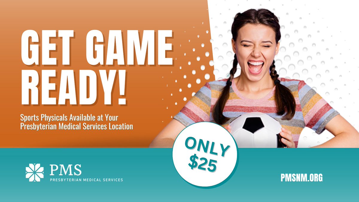 Get ready for the sports season with a sports physical at your local Presbyterian Medical Services health center! Come on down to get your child's sports physical at PMS. Visit pmsnm.org to find a health center near you!

 #PresbyterianMedicalServices #NewMexico