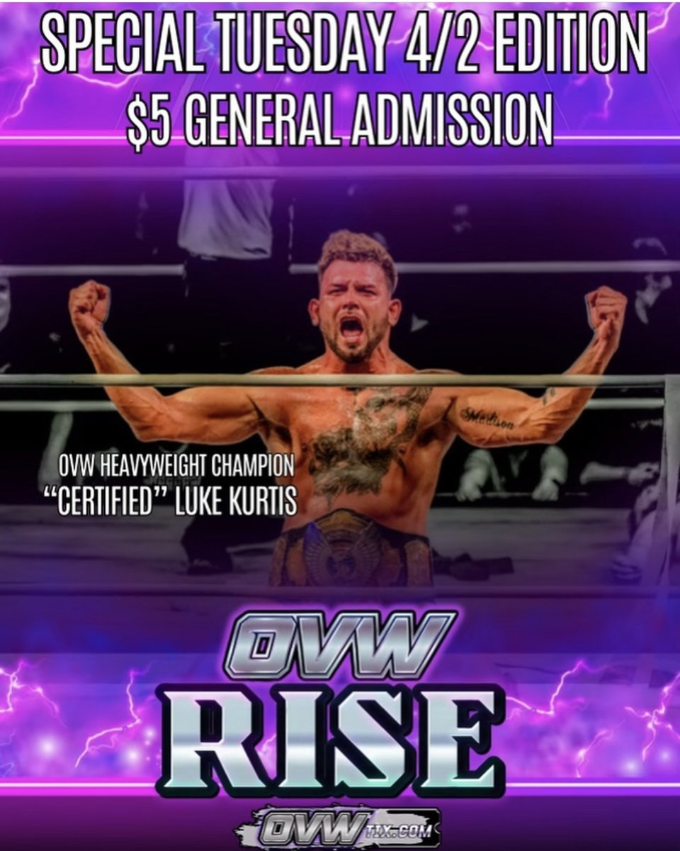 TOMORROW! Catch all the action of #OVWRise for ONLY $5 (GA only) because it's the biggest week of the wrestling calendar and we want to see you at the Davis Arena! Secure your spot at OVWTi.com #Prowrestling #wrestlemania #live #wrestlers #netflix #louisville