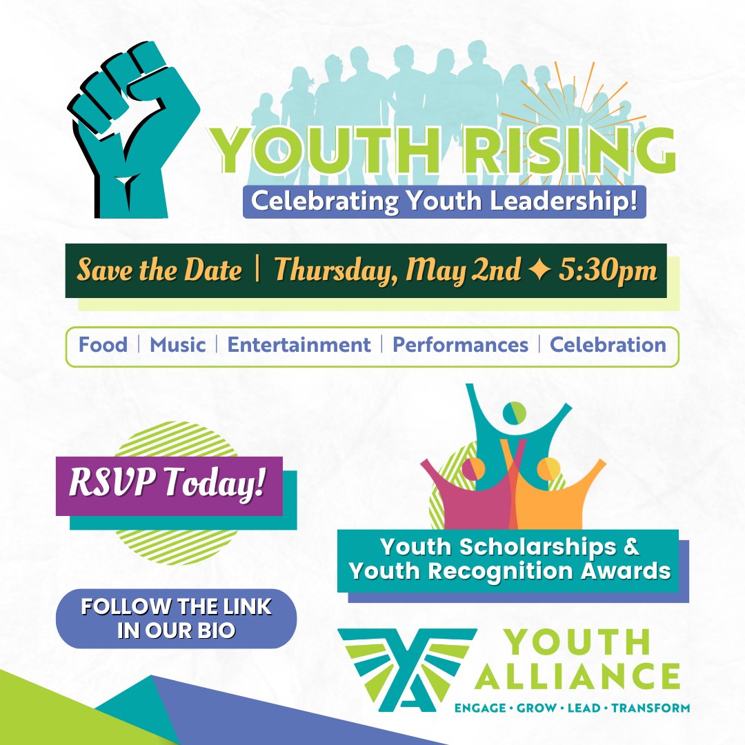 We are excited to announce this year's Youth Rising event! ✨🎉 Join us as we celebrate our youth's outstanding community engagement, growth, leadership, & transformation within our YA programs! RSVP today: tinyurl.com/YouthRising2024 #SaveTheDate #YouthRising #YouthAlliance