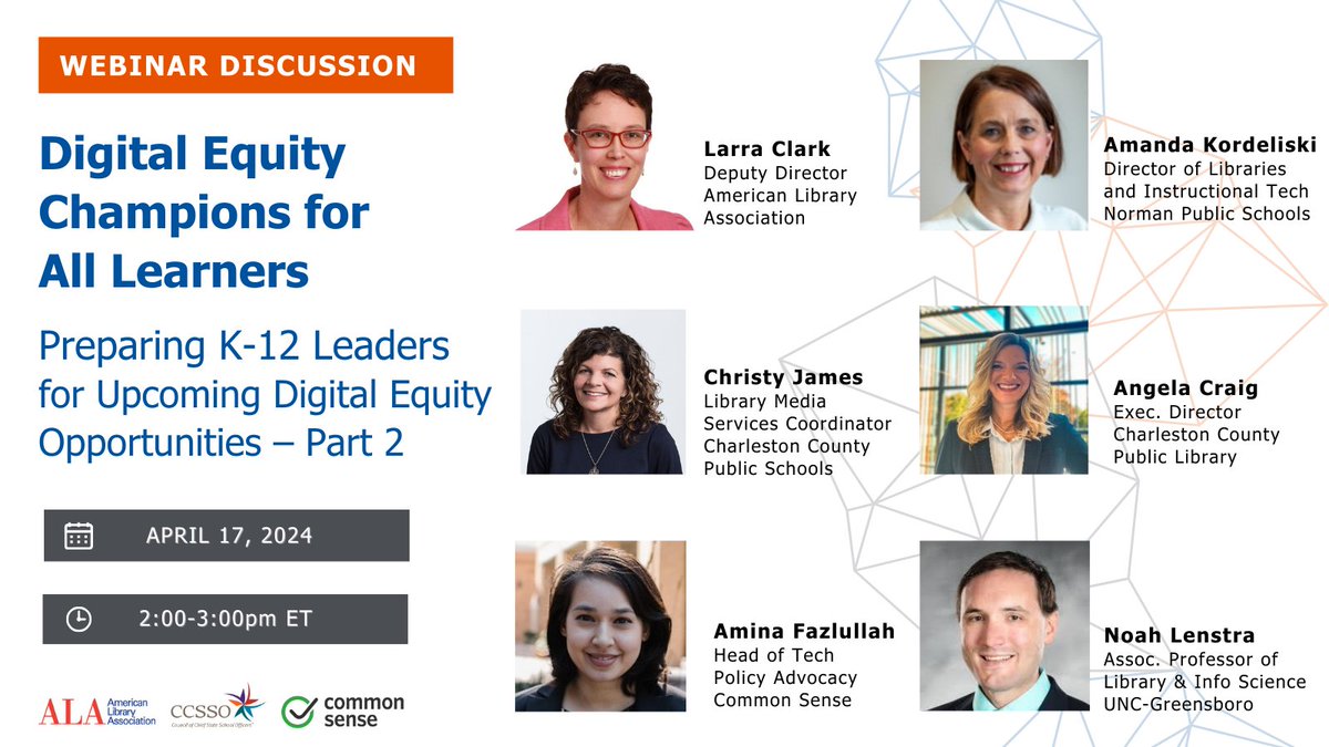 Have a great idea to advance #DigitalEquity in your community? Join other K-12 education leaders on 4/17, 2-3pm ET to learn about new federal funding and how you can turn your idea into action! Register now: ccsso-org.zoom.us/webinar/regist… @ALALibrary @CCSSO @CommonSense