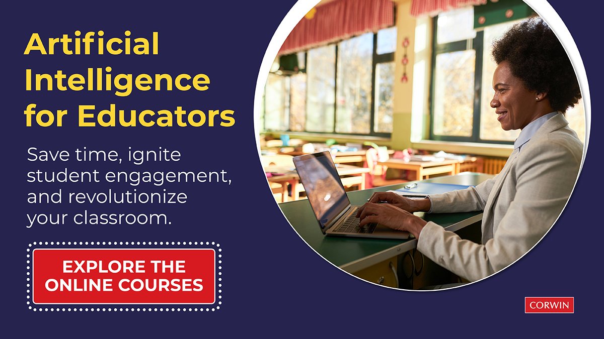 CorwinPress's tweet image. 💡The new artificial intelligence online e-courses for educators are an opportunity to harness the power of AI. Find out how you can save more time in your lesson planning efforts: ow.ly/mgR050R4sUC..

#teachertwitter #K12education #professionaldevelopment