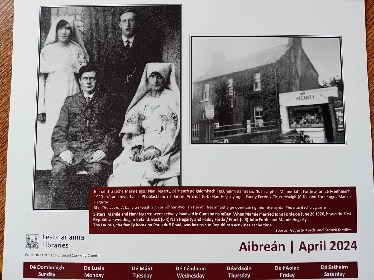 Privileged that ⁦@corkcitylibrary⁩ have chosen our family wedding to feature in their fantastic calendar honouring brave ⁦@cork⁩ women. ⁦@corkcitycouncil⁩ ⁦@Corkcoco⁩ ⁦@learning_fest⁩. To ⁦@TogherT⁩ for the Garden of Remembrance and Reflection