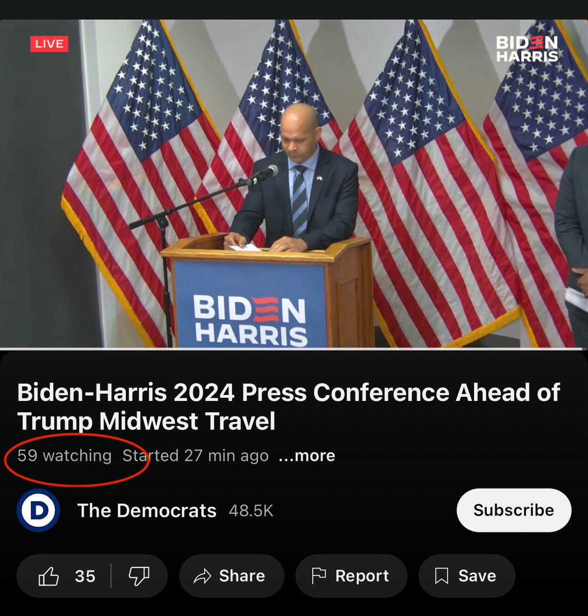 Broke dick press conference by @BidenHQ with only 59 people watching.