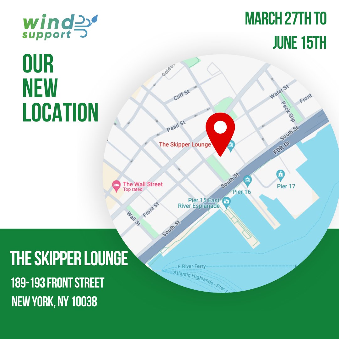 📍You will find Wind Support’s Skipper Lounge at 189 Front Street, New York, NY 10038—a strategic location in the vibrant South Street Seaport that will promote collaboration, sustainability, and artistry.
🗓️ Open from March 27th to June 15th!

#SkipperLounge #SouthStreetSeaport