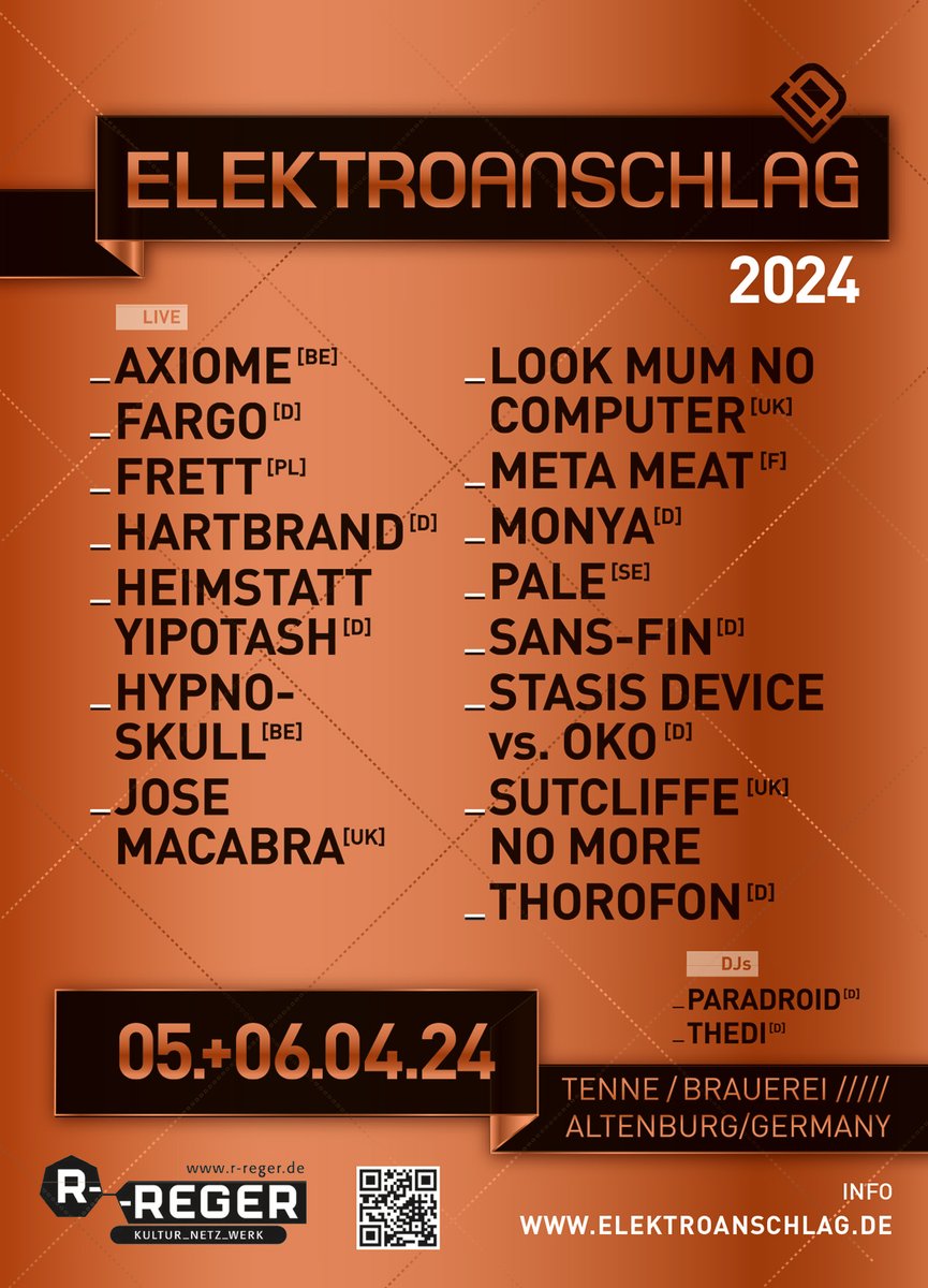 C-drík Kirdec Syrphe (@cdrk_syrphe) on Twitter photo Axiome (I sing in this band) will play at Elektroaschlag on Saturday. We'll be there from Thursday at the warm-up + selling our records and more merch from Syrphe. #acid #electro #ebm #industrial #powernoise elektroanschlag.de
axiomeduo.bandcamp.com/album/who-will…
syrphe.bandcamp.com/album/rmx-by-a… Axiome (I sing in this band) will play at Elektroaschlag on Saturday. We'll be there from Thursday at the warm-up + selling our records and more merch from Syrphe. #acid #electro #ebm #industrial #powernoise elektroanschlag.de
axiomeduo.bandcamp.com/album/who-will…
syrphe.bandcamp.com/album/rmx-by-a…