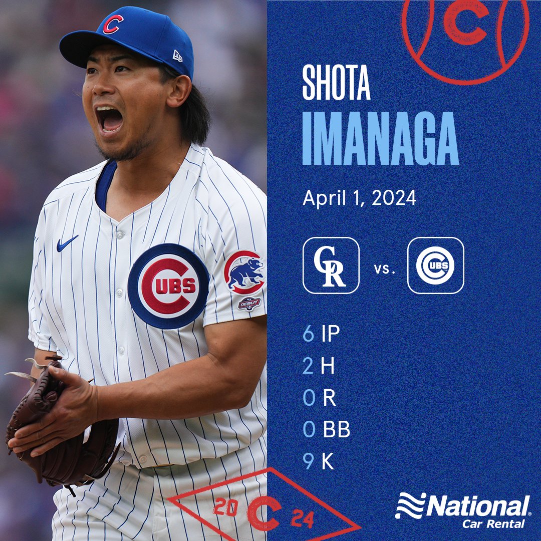 Cubs's tweet image. Shota Imanaga sits down nine in his @MLB debut to tally his first quality start!