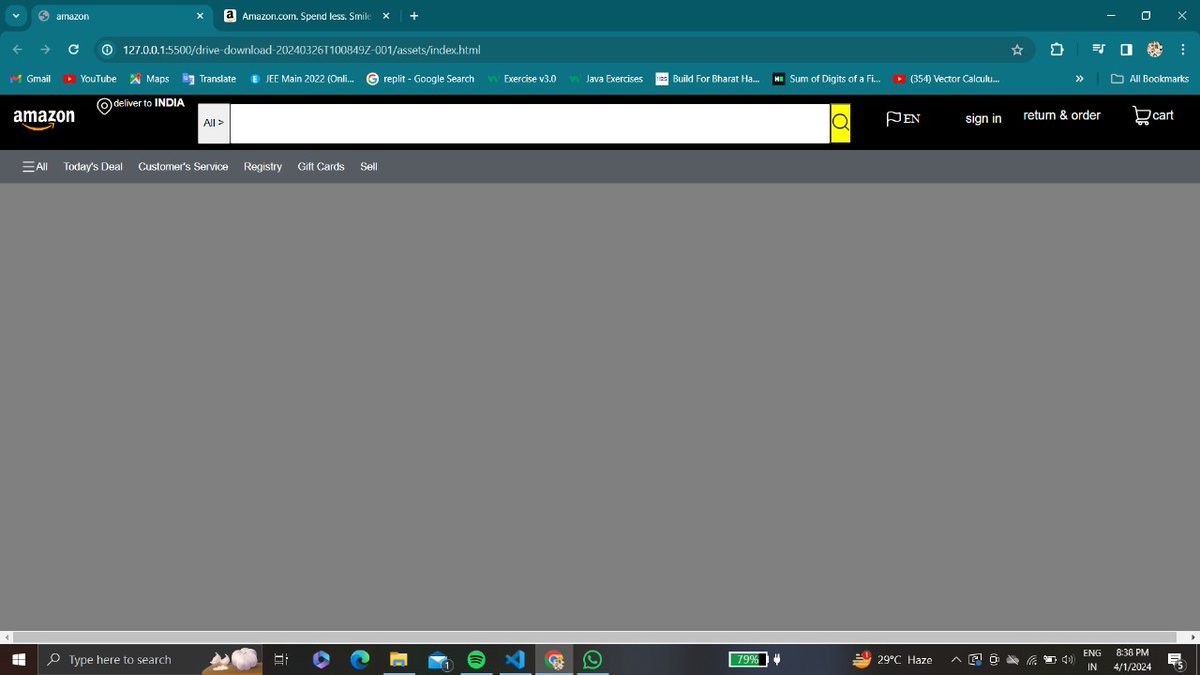anushree_0805's tweet image. Today I have started with the Amazon clone website 😀 
#day1ofcode #30dayofcode