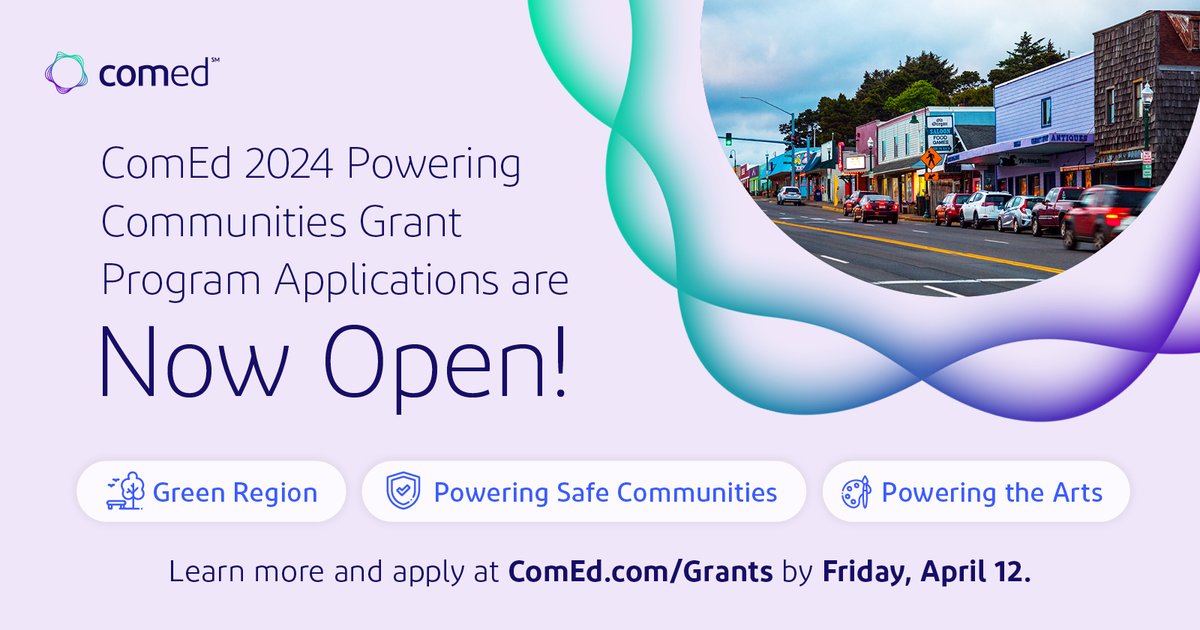 We're #PoweringCommunities in northern Illinois! Non-profits can apply today for our special grants up to $10,000 for initiatives to support: 🎭 arts & culture, 🦺 public safety & clean transportation, 🌳 & natural spaces. Learn more & apply by 4/12 at: ComEd.com/Grants