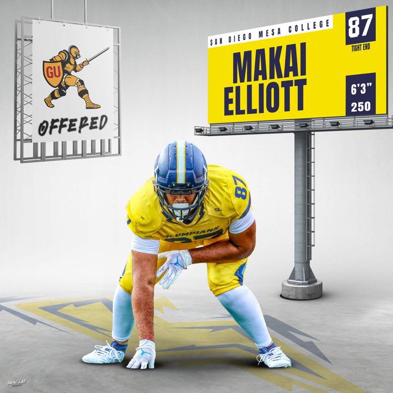 OLYMPIANS (@sdmesafootball) on Twitter photo Congratulations to Makai Elliot on his official offer from Gannon!!
<a href="/87MakaiE/">Makai Elliott</a> <a href="/FootballGannon/">Gannon Football</a> <a href="/BallCoachGW/">Gary Watkins Jr</a> <a href="/PeoplsProfessor/">Shawn Pomatto M.S., M.Ed.</a> <a href="/CoachChevSD/">Coach Chevalier</a> <a href="/CoachFarrarMesa/">Stephen Farrar Jr.</a> <a href="/CoachK_Parker/">Coach Parker</a> <a href="/CoachMDutra62/">Michael Dutra</a> <a href="/SwagLabGD/">Dan Ruiz - Swag Lab - Graphic Design</a>
Player 📸<a href="/Nicole2Noel/">Nicole Noel Photography LLC</a> Congratulations to Makai Elliot on his official offer from Gannon!!
<a href="/87MakaiE/">Makai Elliott</a> <a href="/FootballGannon/">Gannon Football</a> <a href="/BallCoachGW/">Gary Watkins Jr</a> <a href="/PeoplsProfessor/">Shawn Pomatto M.S., M.Ed.</a> <a href="/CoachChevSD/">Coach Chevalier</a> <a href="/CoachFarrarMesa/">Stephen Farrar Jr.</a> <a href="/CoachK_Parker/">Coach Parker</a> <a href="/CoachMDutra62/">Michael Dutra</a> <a href="/SwagLabGD/">Dan Ruiz - Swag Lab - Graphic Design</a>
Player 📸<a href="/Nicole2Noel/">Nicole Noel Photography LLC</a>