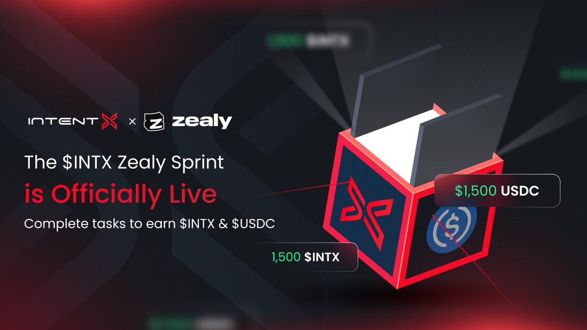 The IntentX Zealy Campaign is Officially Live!🔥 Get ready for 2 sprints leading up to the $INTX TGE📈 🤝Participate to earn big rewards: - $1,500 USDC - 1,500 $INTX To be distributed across the Top 50🥇 👉 Join now: zealy.io/cw/intentx/que…