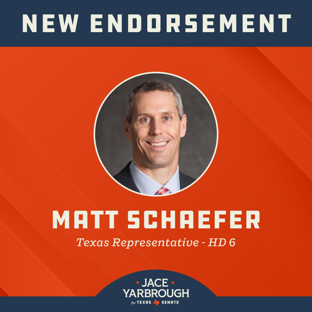 Proud to have the endorsement of @RepMattSchaefer, a Navy veteran and committed conservative fighter who spent his tenure in the Texas House fighting leftist radicals, the border invasion, and the weak compromises of the Austin elites. #SD30 #txlege