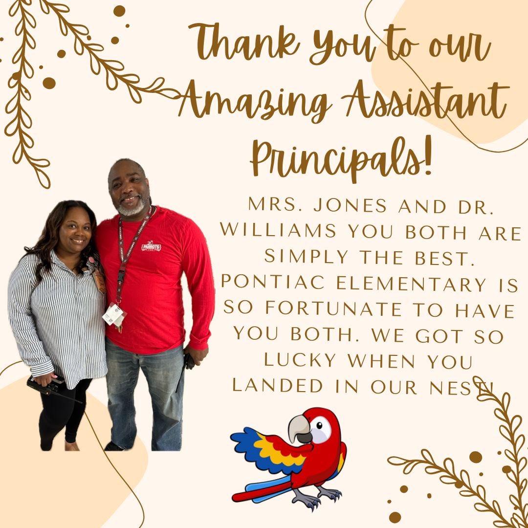 I am so grateful to work with two phenomenal assistants principals!! Their heart for our students and staff and their hard work to support <a href="/PontiacElem/">Pontiac Elementary</a> is unmatched!