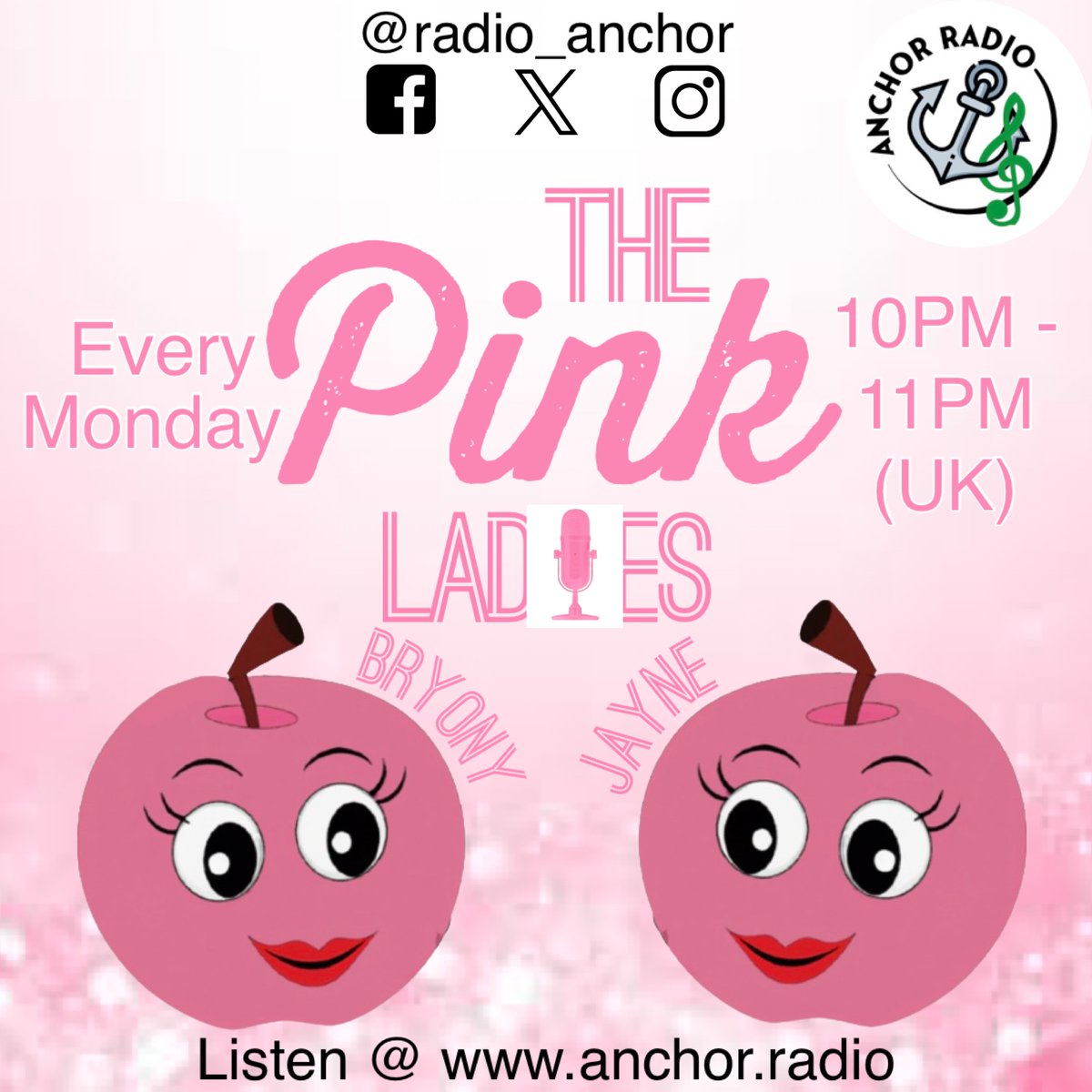 At 10pm it’s one pink lady with music to find out which one, tune in at anchor.radio