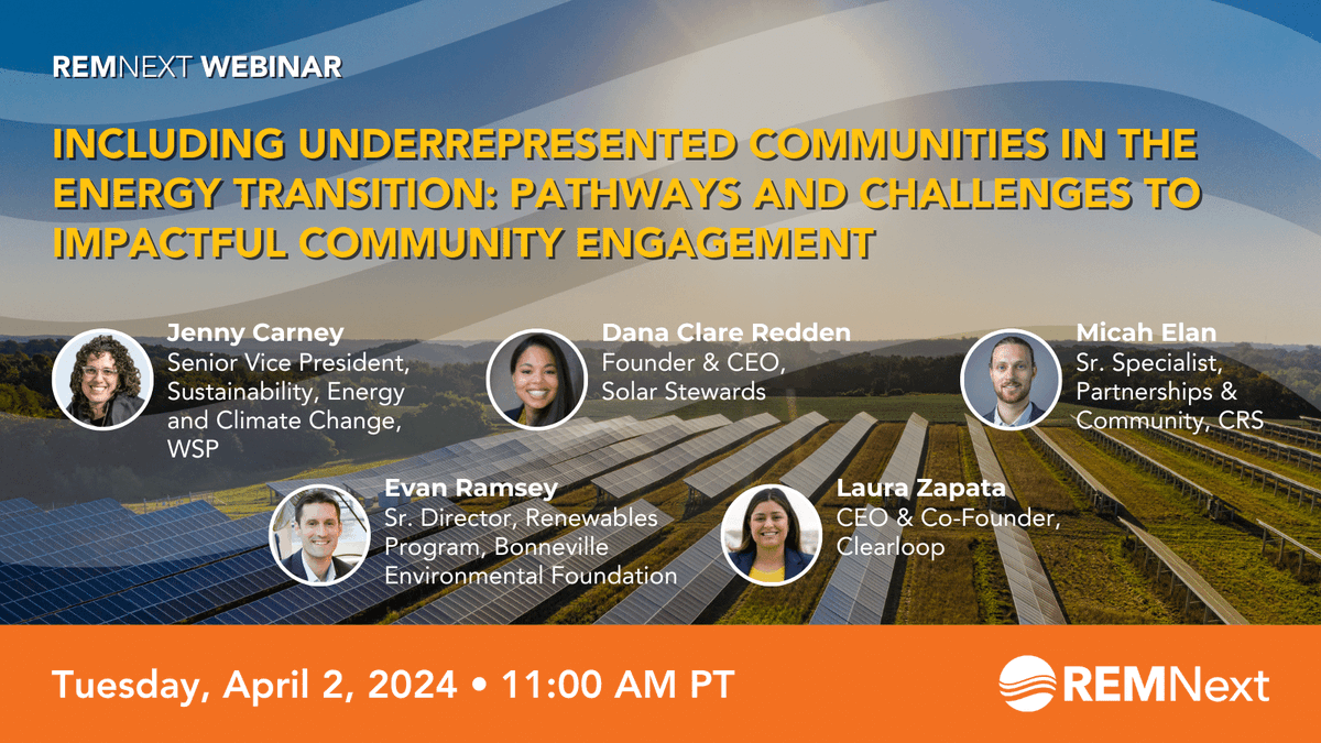 Join our CEO & Co-Founder Laura Zapata for the REMNext webinar “Including Underrepresented Communities in the Energy Transition: Pathways and Challenges to Impactful Community Engagement” along with a panel of experts tomorrow April 2nd at 2 PM ET @CRS_org bit.ly/4cHENEs