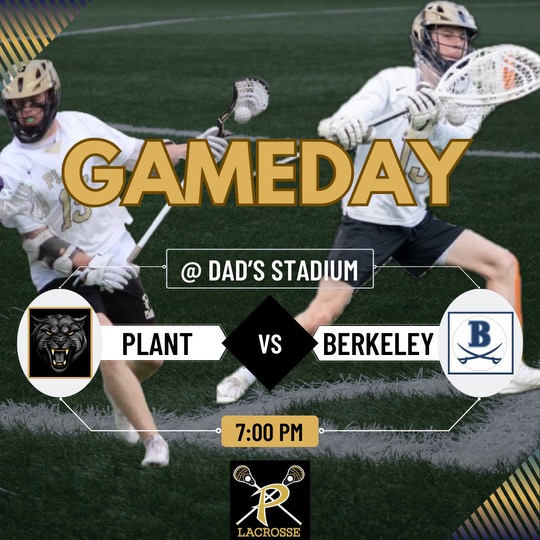 Final week of the regular season! <a href="/PlantHighSchool/">PlantHighSchool</a> vs <a href="/berkeleylax/">Berkeley Prep Boys Lacrosse</a> Tues 7 PM @ The Old Man's Stadium! Let's go! 
<a href="/tampalaxreport/">Tampa Lax Report</a> <a href="/FloridaLX/">FloridaLacrosseNews</a> <a href="/PlantHighSports/">Plant High School Athletics</a> <a href="/PHSGoldRush/">Gold Rush</a> <a href="/pop_phsnews/">Pep O' Plant</a>