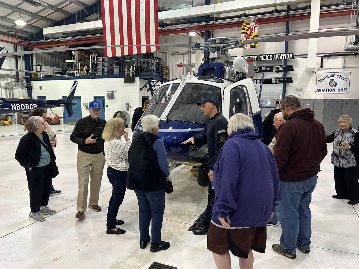 BaltCoPolice's tweet image. Recently, Cockeysville Police &amp;amp; Community Relations Council members received a tour of #BCoPD's hangar and our #aviation unit. Along with our marine and dive team unit members, aviation assisted state and federal partners in responding to the #keybridgecollapse. #baltimorecounty