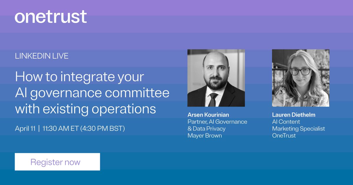 All in on AI? Then don't miss this LinkedIn Live...

The session will discuss best practices for integrating your #AIGovernance committee with existing privacy programs.

Mark your calendar and register here: linkedin.com/events/howtoin…