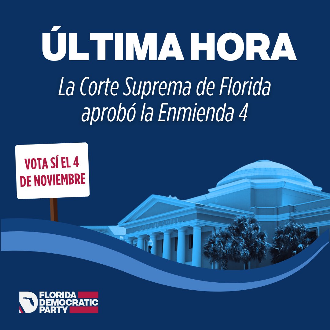 ÚLTIMA HORA: La Corte Suprema de FL confirmó la prohibición de 15 semanas y aprobó la Enmienda 4. Los floridanos votarán en noviembre sobre la iniciativa electoral para proteger los derechos reproductivos. >> Sigue a @yes4florida y únete a la llamada hoy a las 6 pm