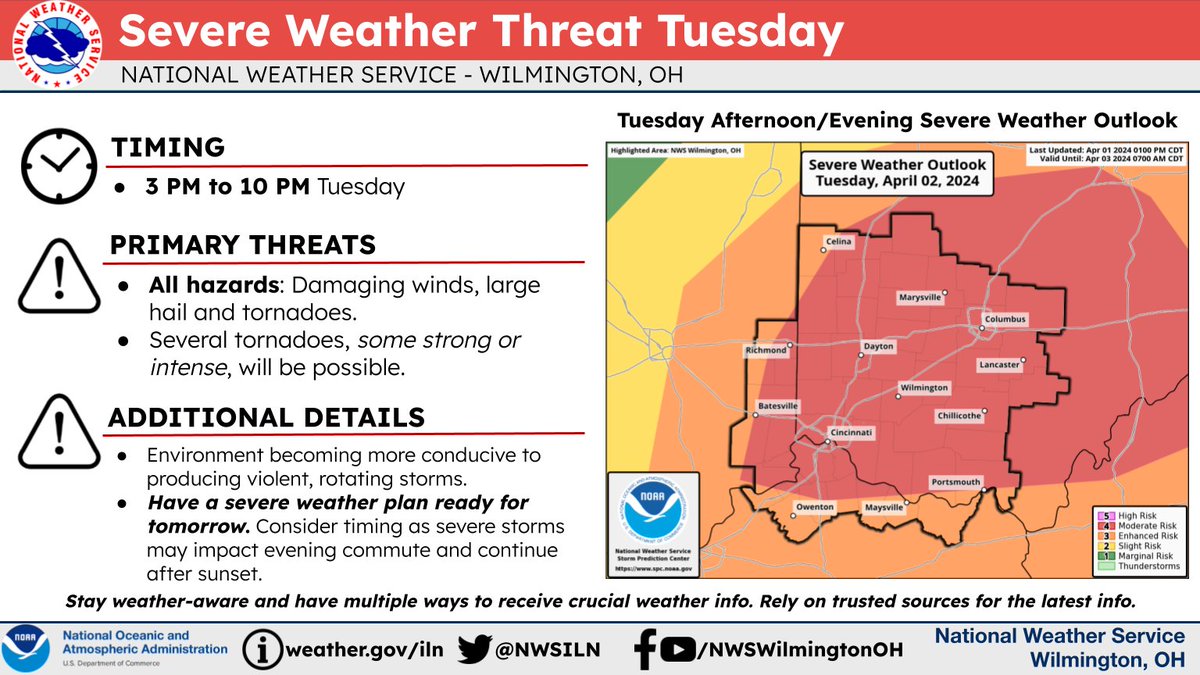 NWSILN's tweet image. [4:30 PM] There is growing concern in the Tuesday afternoon/evening window for severe thunderstorms. Specifically, rotating storms that would be capable of producing all hazards. Several tornadoes, some of which could be intense/long-tracked, may be possible. Develop a plan now.