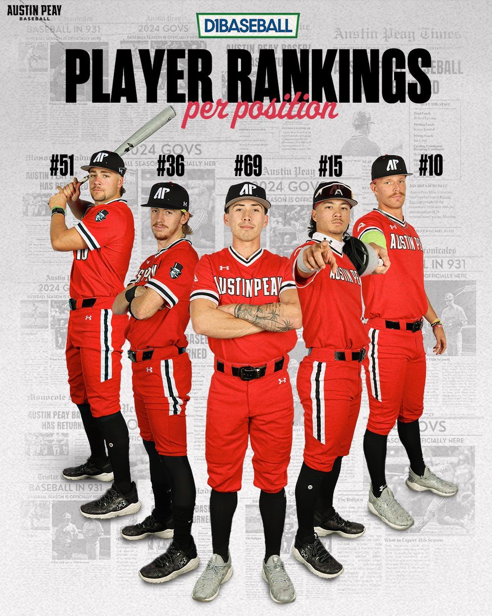Nearing the midpoint of the season @d1baseball had 5️⃣ Governors ranked among the best at their position! 🔗D1Baseball.com/position-power… #LetsGoPeay | #️⃣🅱️🅰️🆖