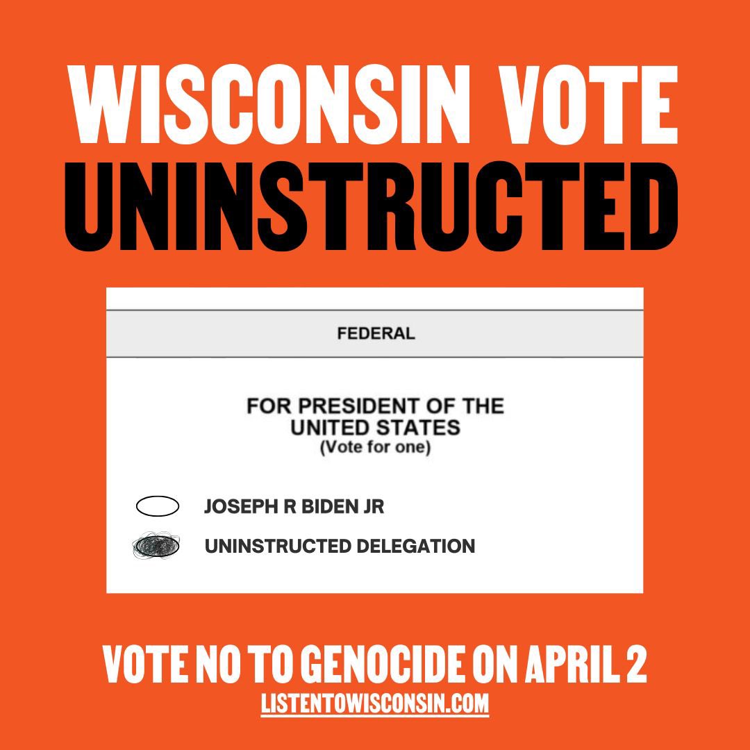 Wisconsinites - Let's send Genocide Joe a message on Tuesday (April 2nd) 👇

#Wisconsin #Uninstructed #April2nd